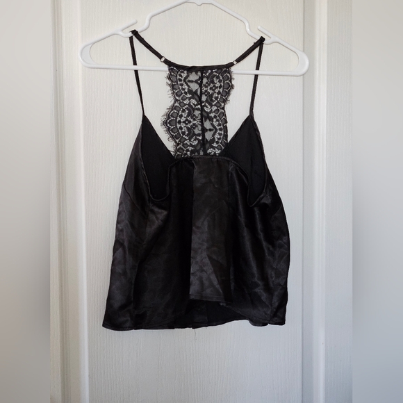 Roma Confidential Women's Silky Black Pajama Tank Top Racerback Mesh Lace SZ S/M - Picture 3 of 5